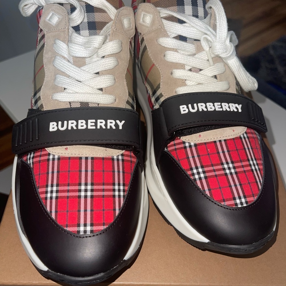Burberry Men's Ramsey Story 33 Mixed-Check Low-Top Sneakers